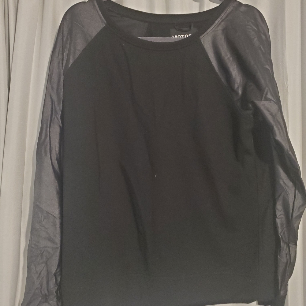 Victoria's secret black sweatshirt with faux leather sleeves. Medium